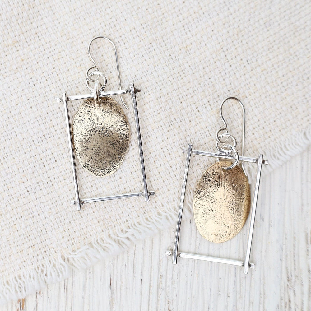 
                  
                    EAR Hammered Brass Disc In Sterling Silver Frame Earrings
                  
                