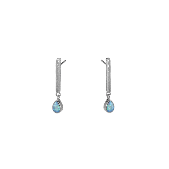 EAR Hammered Sterling Bar Earrings with Opal Drop