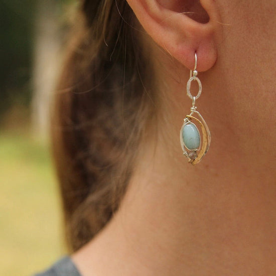 Load image into Gallery viewer, EAR Hand Formed Amazonite Earring
