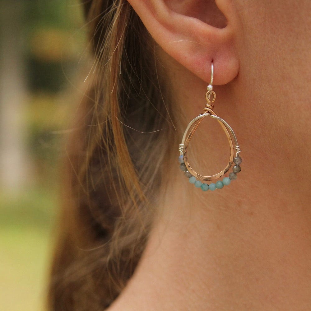 EAR Hand Formed Bronze and Oxidized Sterling Silver Drop Earring