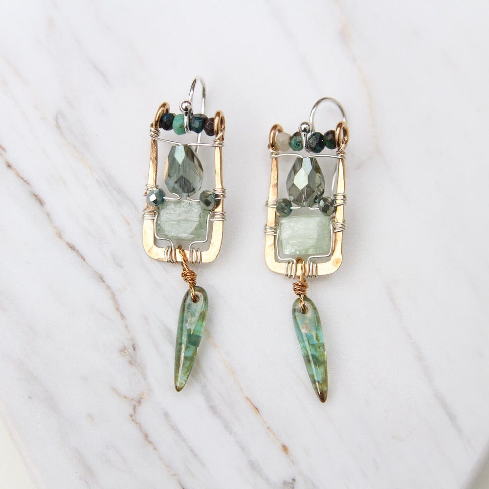 
                  
                    EAR Hand Formed Bronze Box Earring Green Kyanite Earring
                  
                