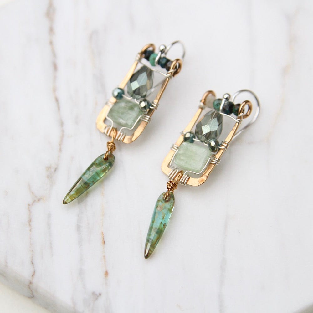 
                  
                    EAR Hand Formed Bronze Box Earring Green Kyanite Earring
                  
                