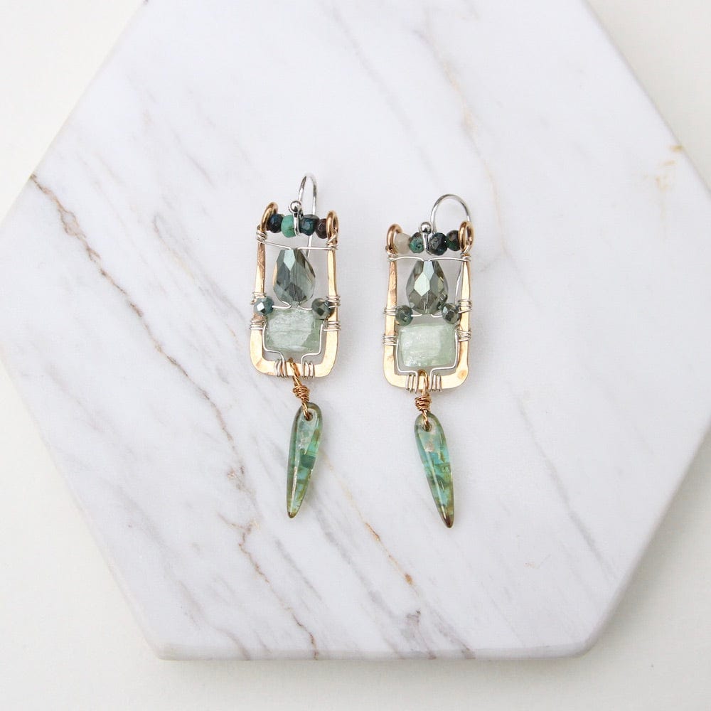 
                  
                    EAR Hand Formed Bronze Box Earring Green Kyanite Earring
                  
                