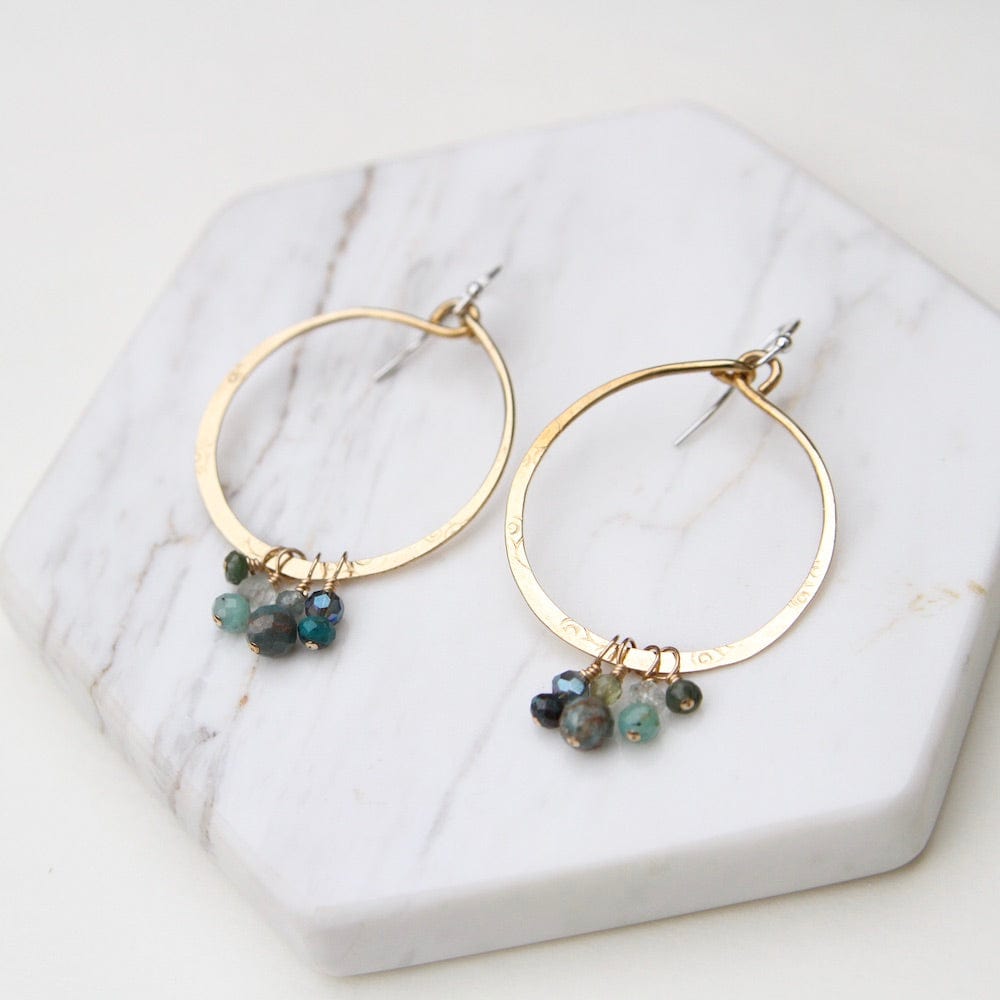 EAR Hand Formed Bronze Ring with clusters of Apatite Earring