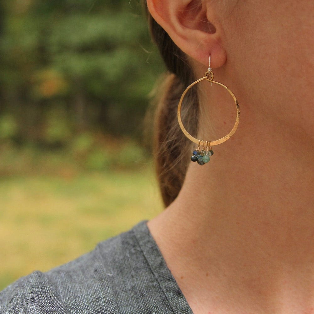 EAR Hand Formed Bronze Ring with clusters of Apatite Earring