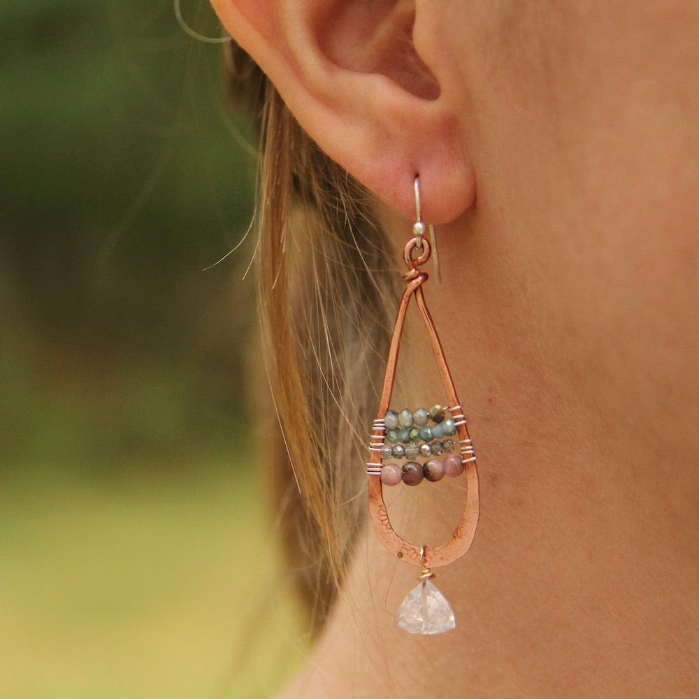 EAR Hand Formed Copper Long Tear Drop Earring