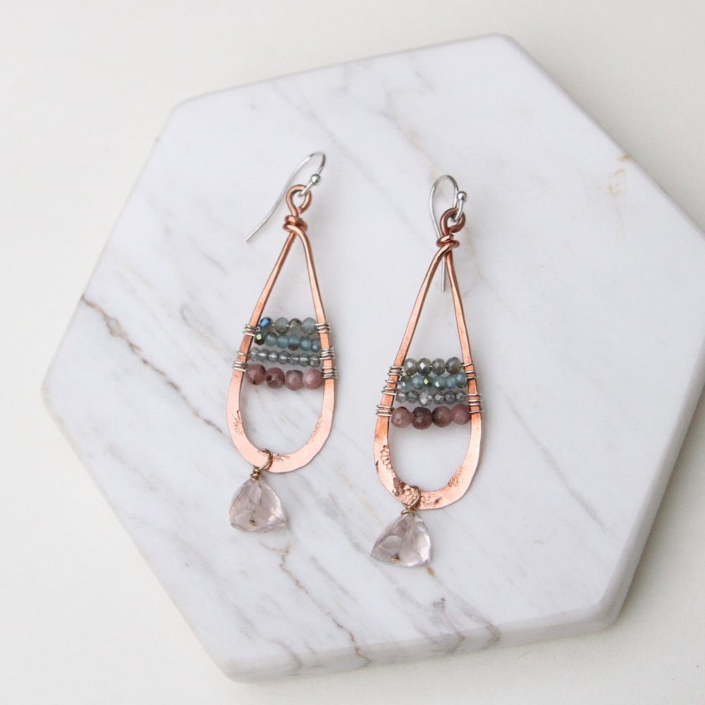 EAR Hand Formed Copper Long Tear Drop Earring