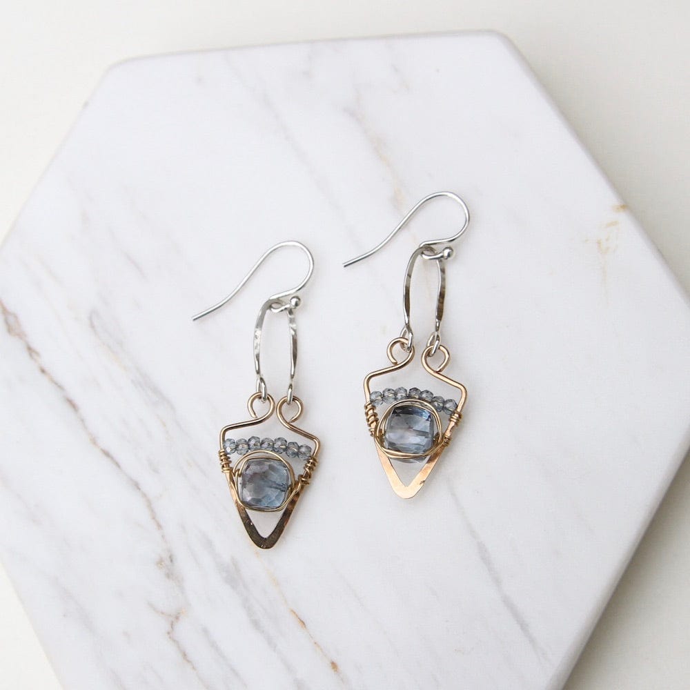 EAR Hand Formed Sterling Silver Blue Topaz Triangle Earring