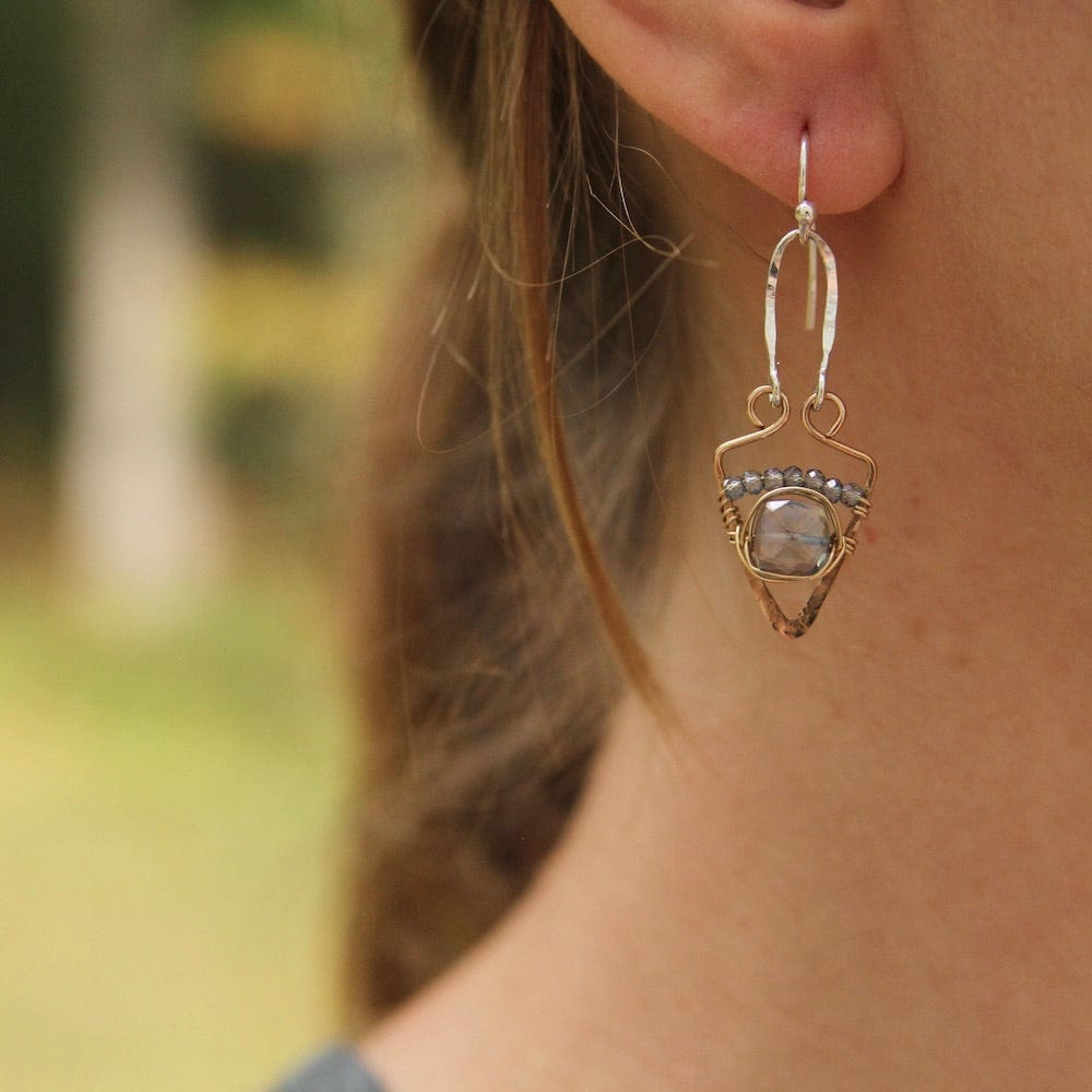 EAR Hand Formed Sterling Silver Blue Topaz Triangle Earring