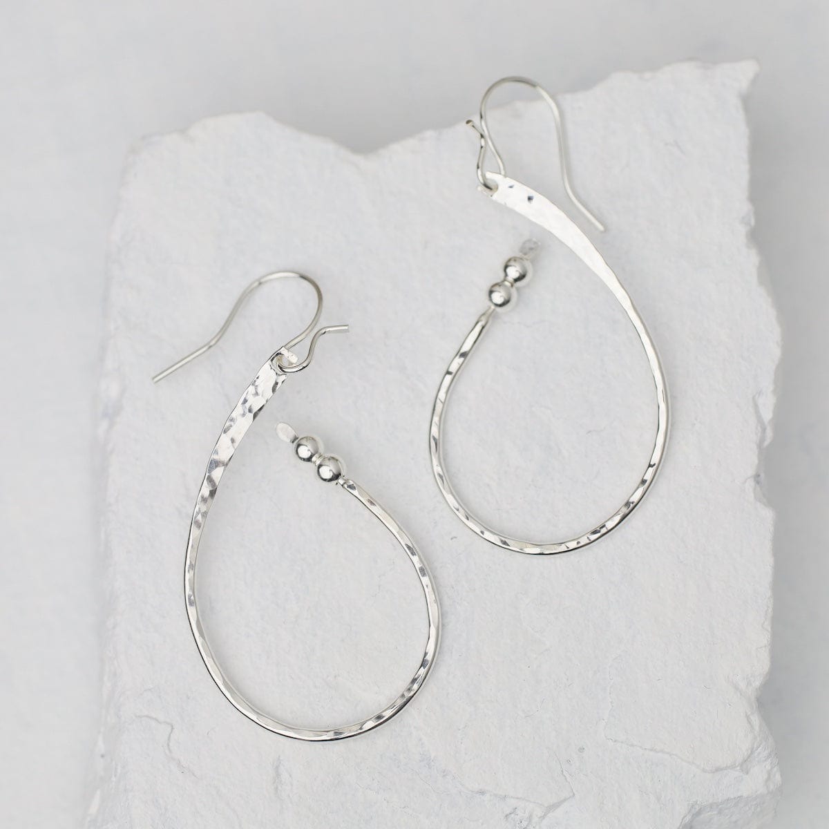 EAR Handmade Sterling Silver  Hammered Teardrop accent