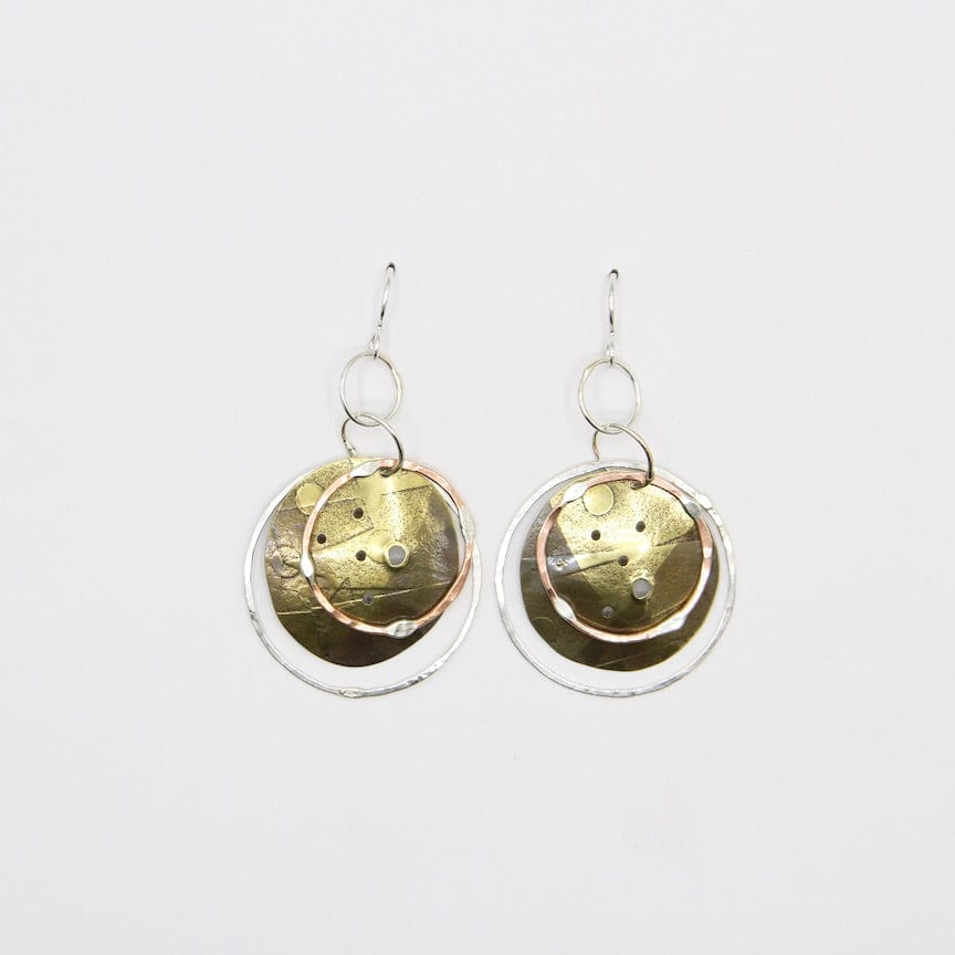 EAR Heat Treated Brass Disk With Rings Earring