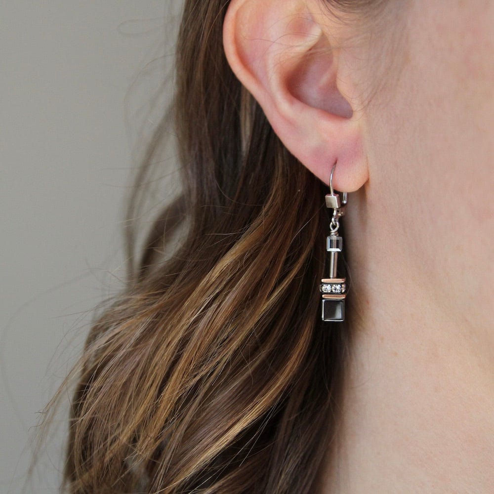 EAR HEMATITE GEO CUBE EARRING