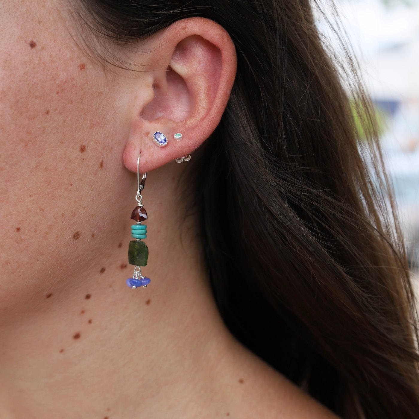 EAR Hessonite Garnet & Purple Jade  Drop Earrings