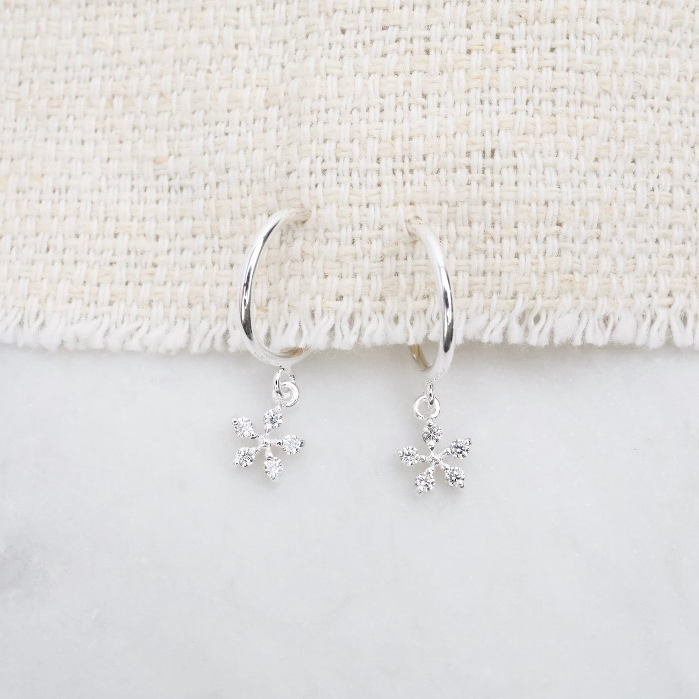 EAR Hoop with Hanging CZ Flower - Sterling Silver