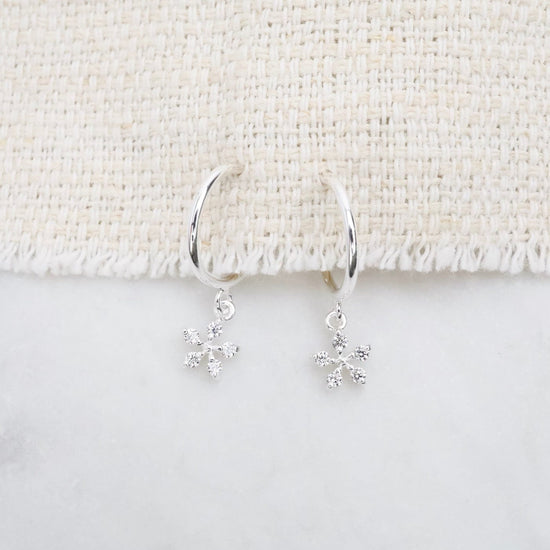 EAR Hoop with Hanging CZ Flower - Sterling Silver