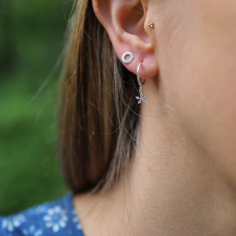 EAR Hoop with Hanging CZ Flower - Sterling Silver