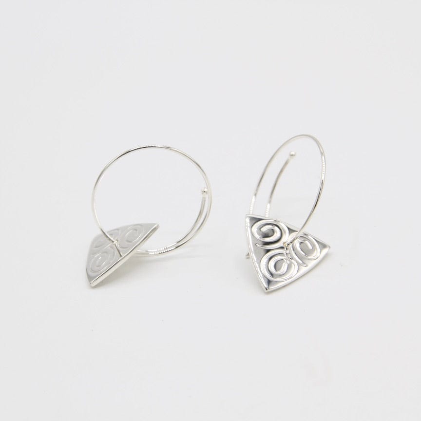 EAR Hoop with Triangle Drop Etched With Swirls