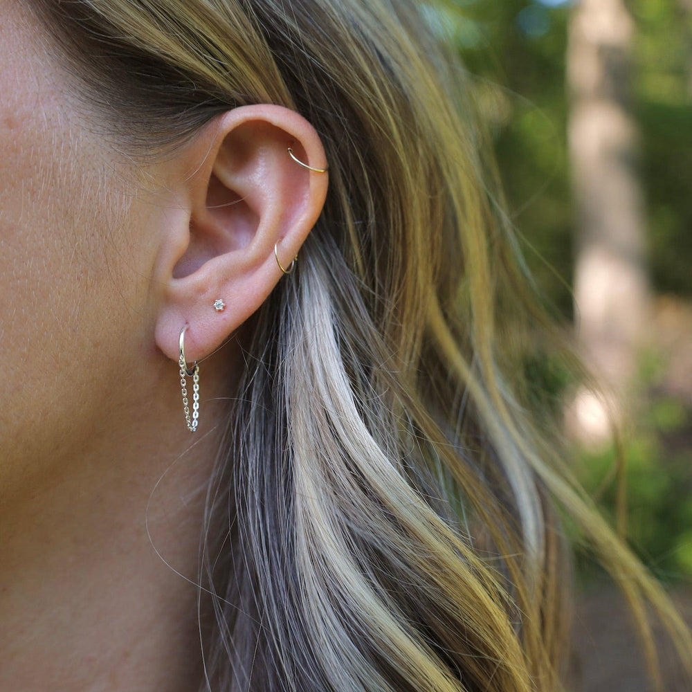 
                  
                    EAR Hoops on Post with Dangling Chain - Sterling Silver
                  
                