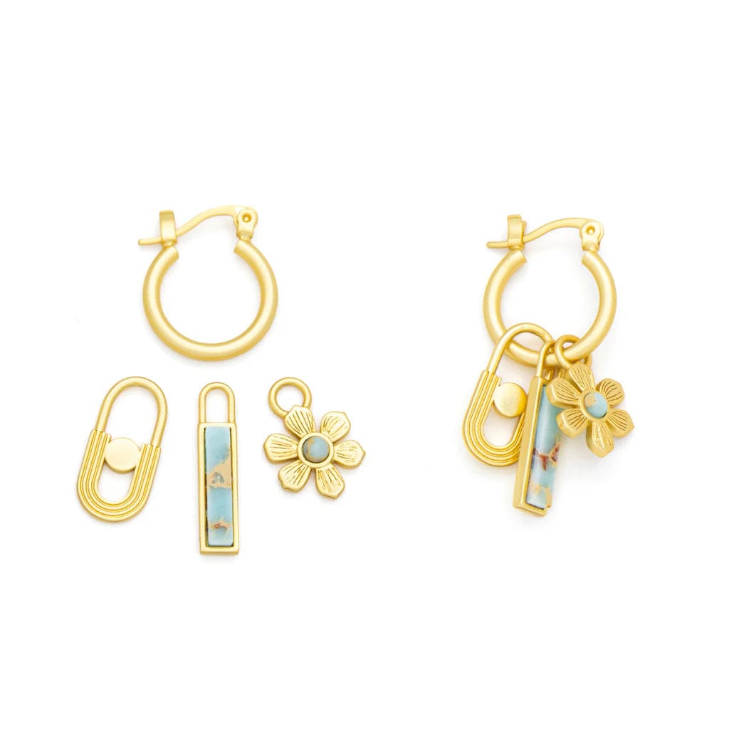 EAR Interchangeable Charm Earring - Aqua Terra/Peace/Gold