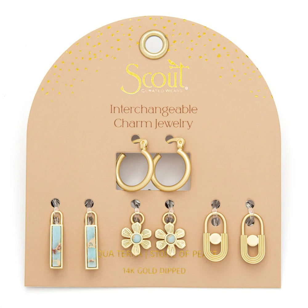 EAR Interchangeable Charm Earring - Aqua Terra/Peace/Gold