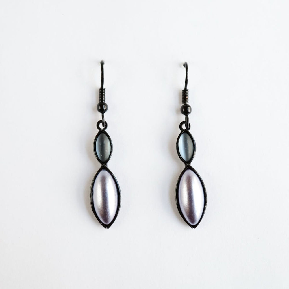 EAR Iridescent Purple Grey Double Leaf Drop Earrings