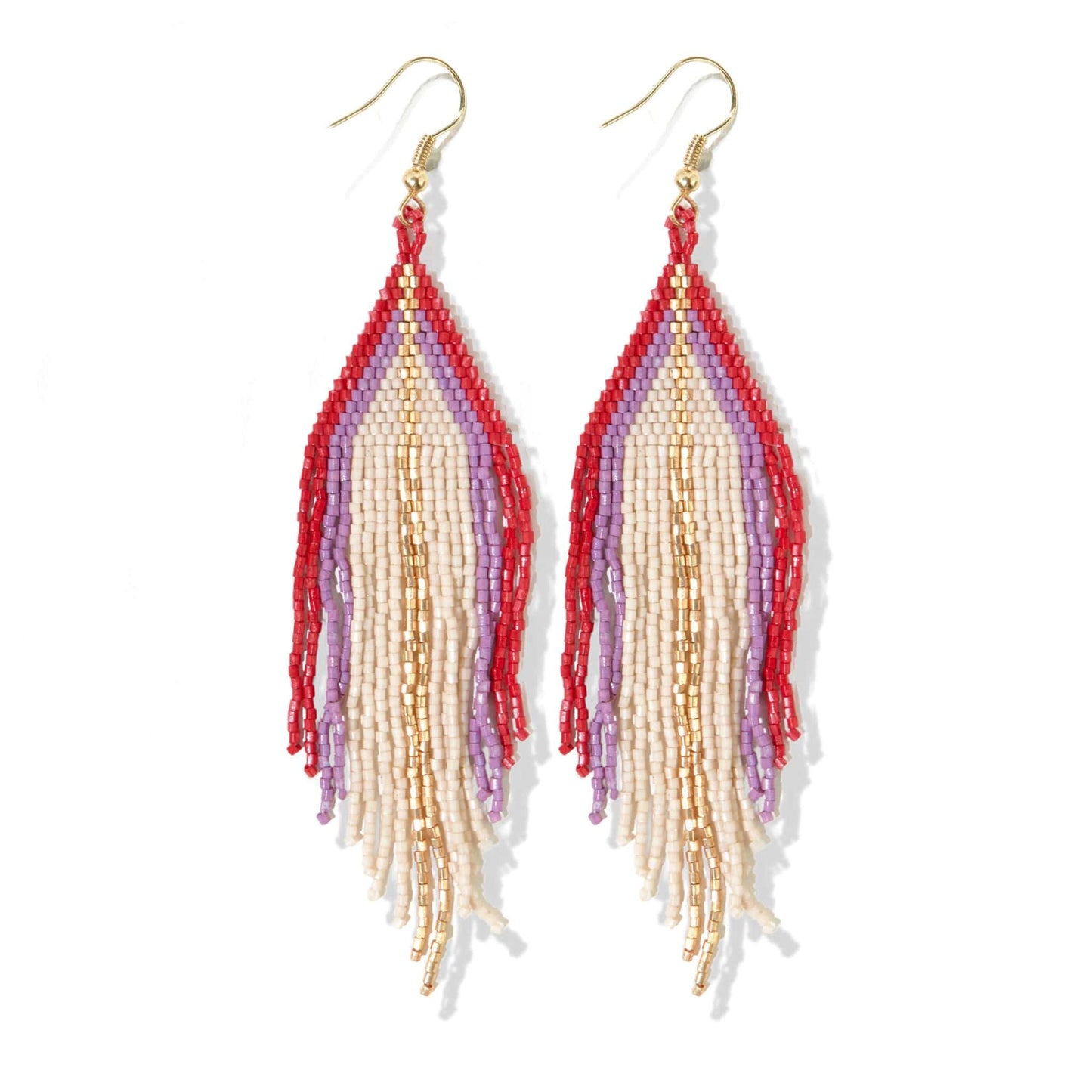 EAR Jane Triangle with Gold Stripe Beaded Fringe Earrings