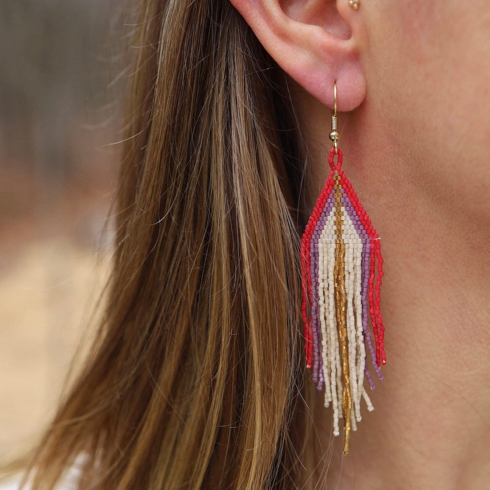 EAR Jane Triangle with Gold Stripe Beaded Fringe Earrings