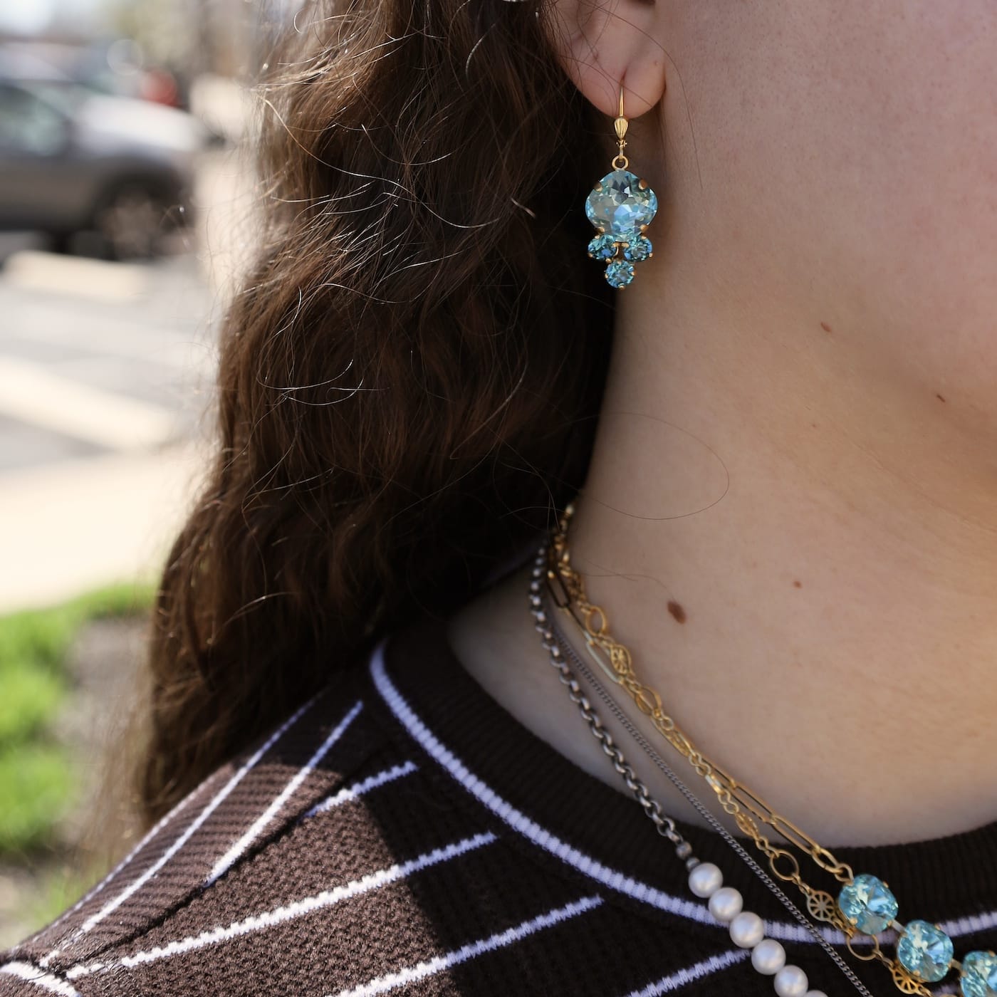 Aqua Round with Trio Drop Earrings – Dandelion Jewelry