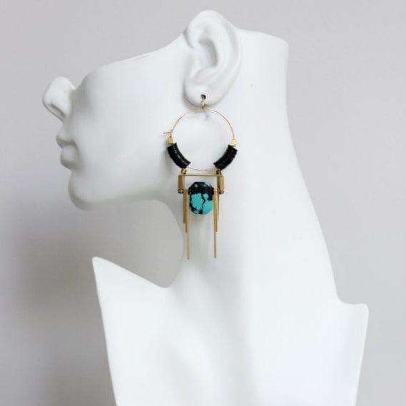 EAR-JM Art Deco Turquoise Hoop Earrings