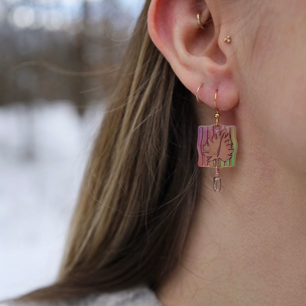 EAR-JM Banana Leaf on Copper with Dangling Bead Earrings