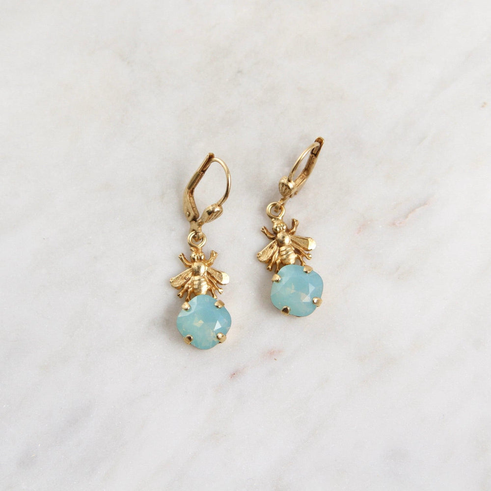 EAR-JM Bee with Pacific Opal Crystal Earring - Gold Plate