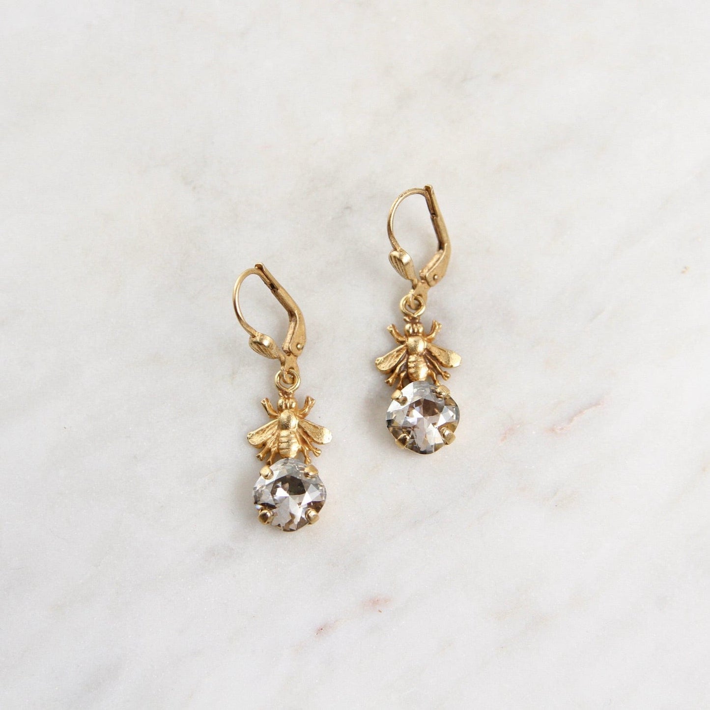 EAR-JM Bee with Shade Crystal Earring - Gold Plate