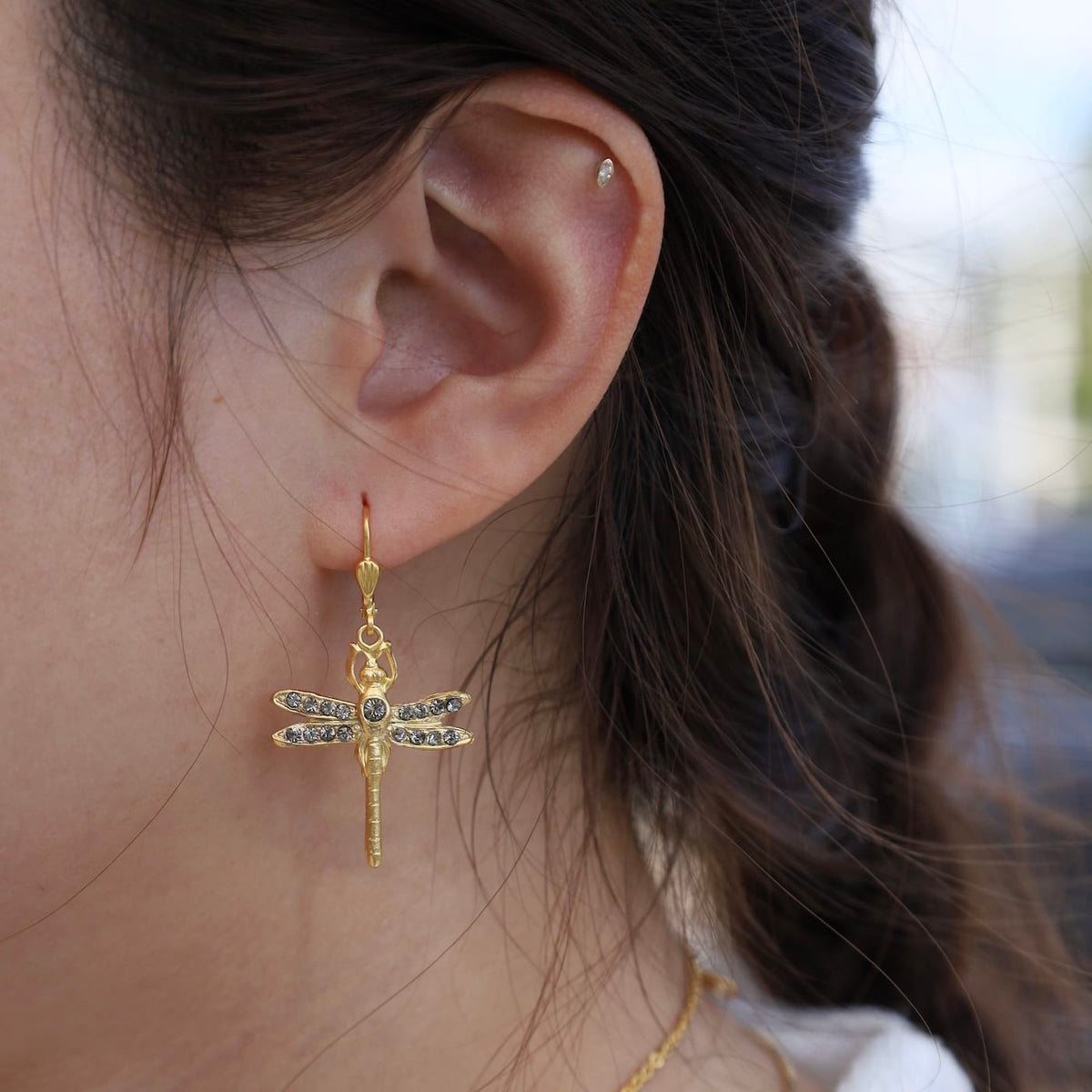 EAR-JM Black Diamond Dragonfly Earrings