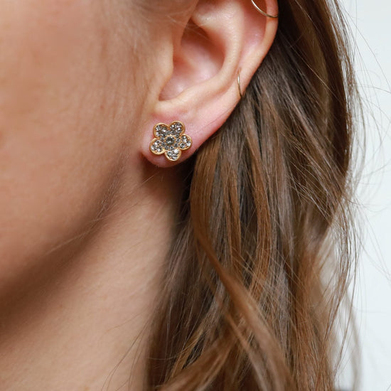 EAR-JM Black Diamond Encrusted Flower Post Earring