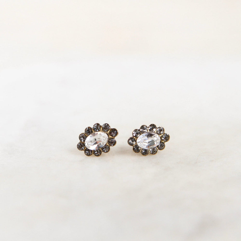 EAR-JM Black Diamond Marquise with Halo Post Earring- Gol