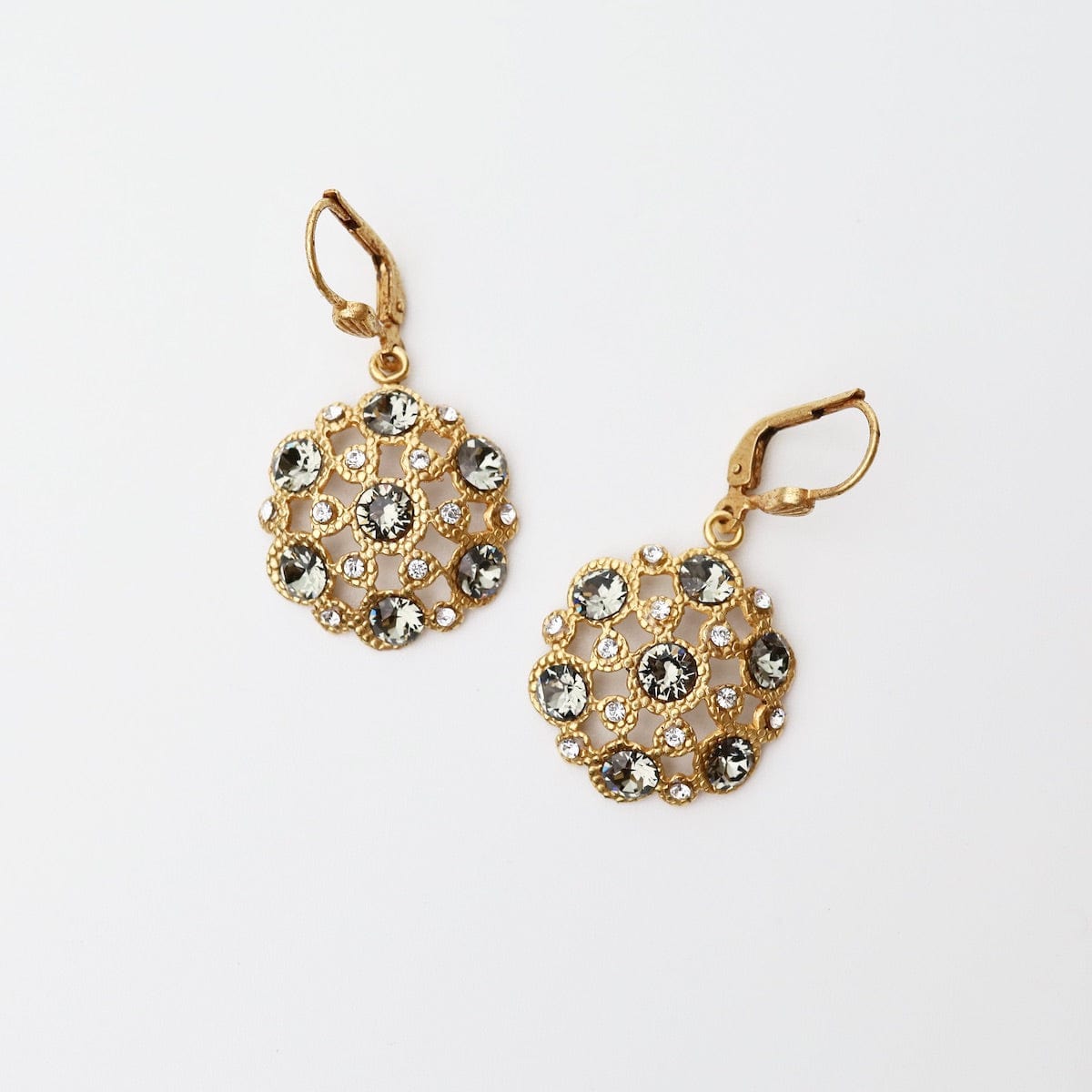 EAR-JM Black Diamond Round Earrings - Gold Plate