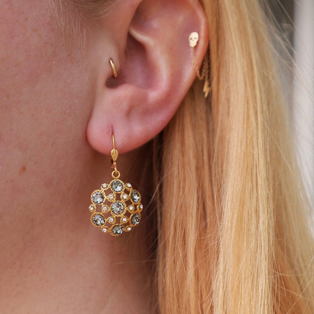 EAR-JM Black Diamond Round Earrings - Gold Plate