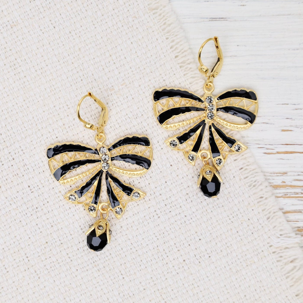 EAR-JM Black Enamel Bow Earrings