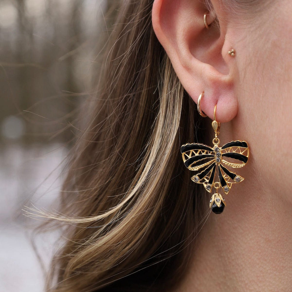 EAR-JM Black Enamel Bow Earrings