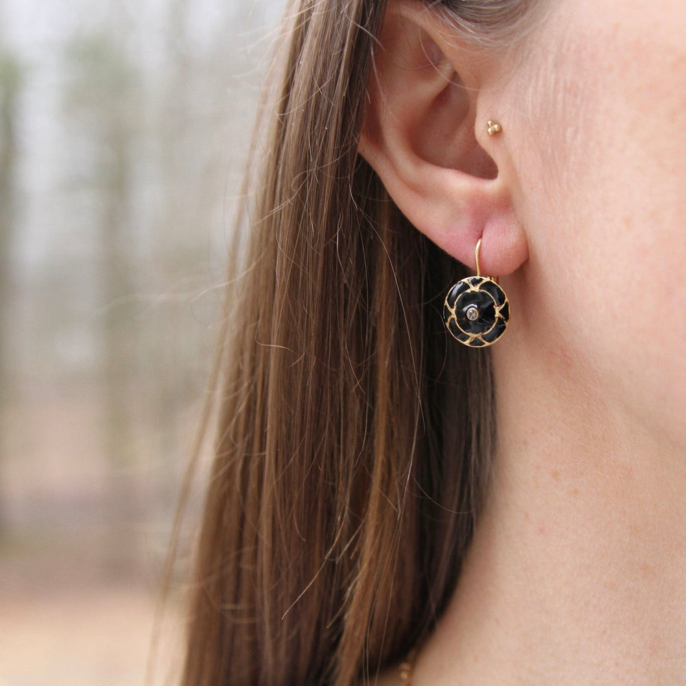 EAR-JM Black Enamel Disc Earring - Gold Plate