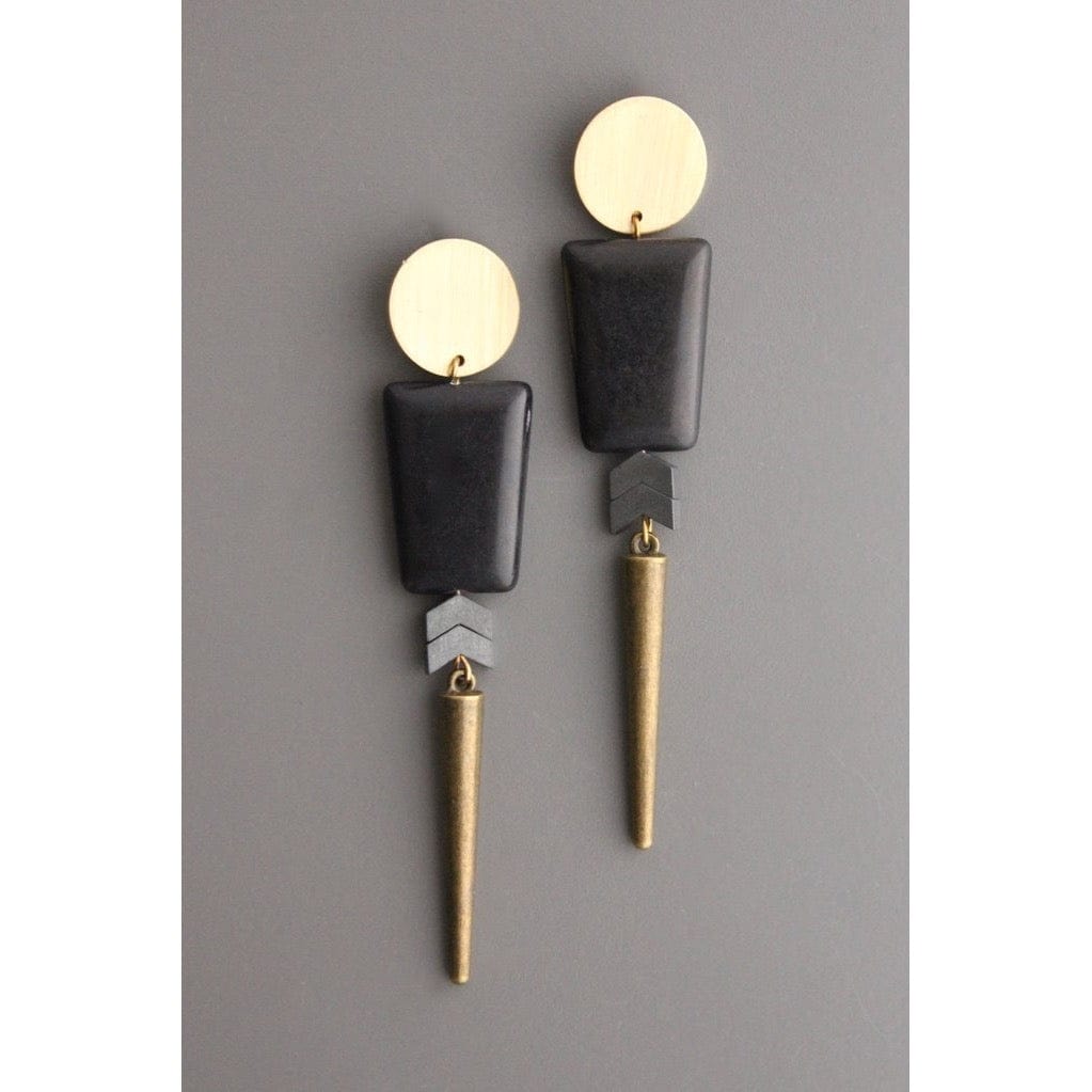 EAR-JM Black Stone and Hematite Geometric Post Earrings