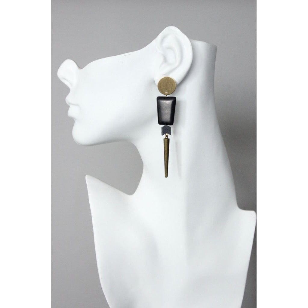 EAR-JM Black Stone and Hematite Geometric Post Earrings