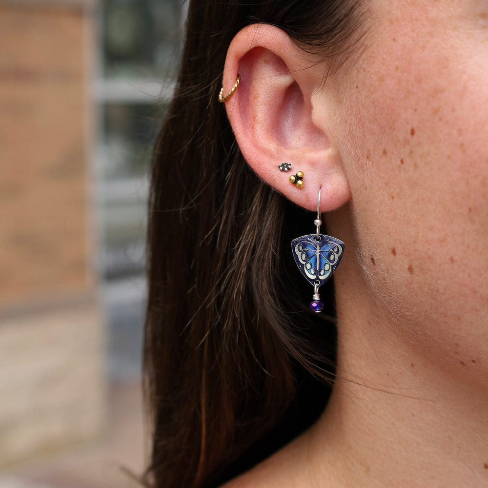 EAR-JM Blue Butterfly on Triangle Earrings