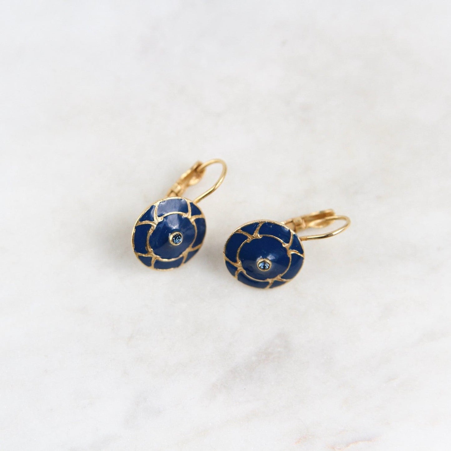 EAR-JM Blue Enamel Disc Earring - Gold Plate -