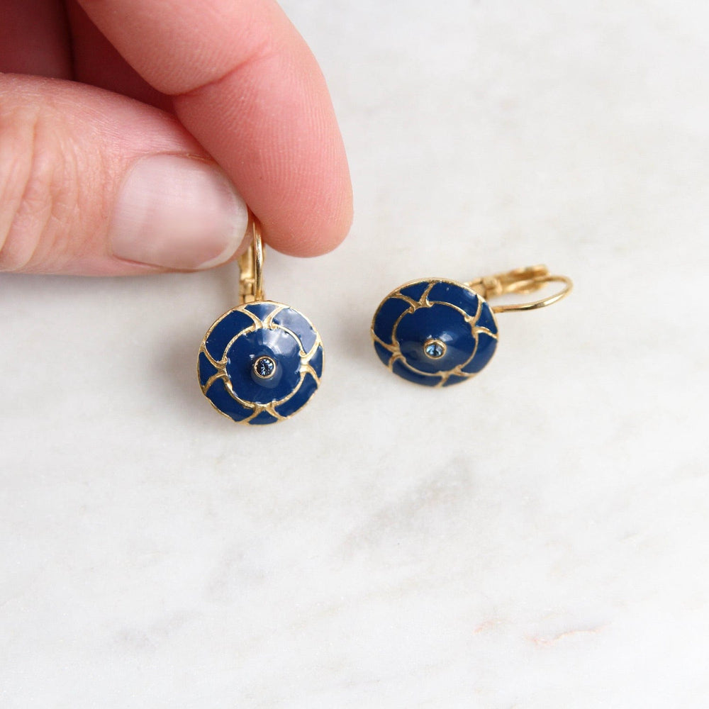 EAR-JM Blue Enamel Disc Earring - Gold Plate -