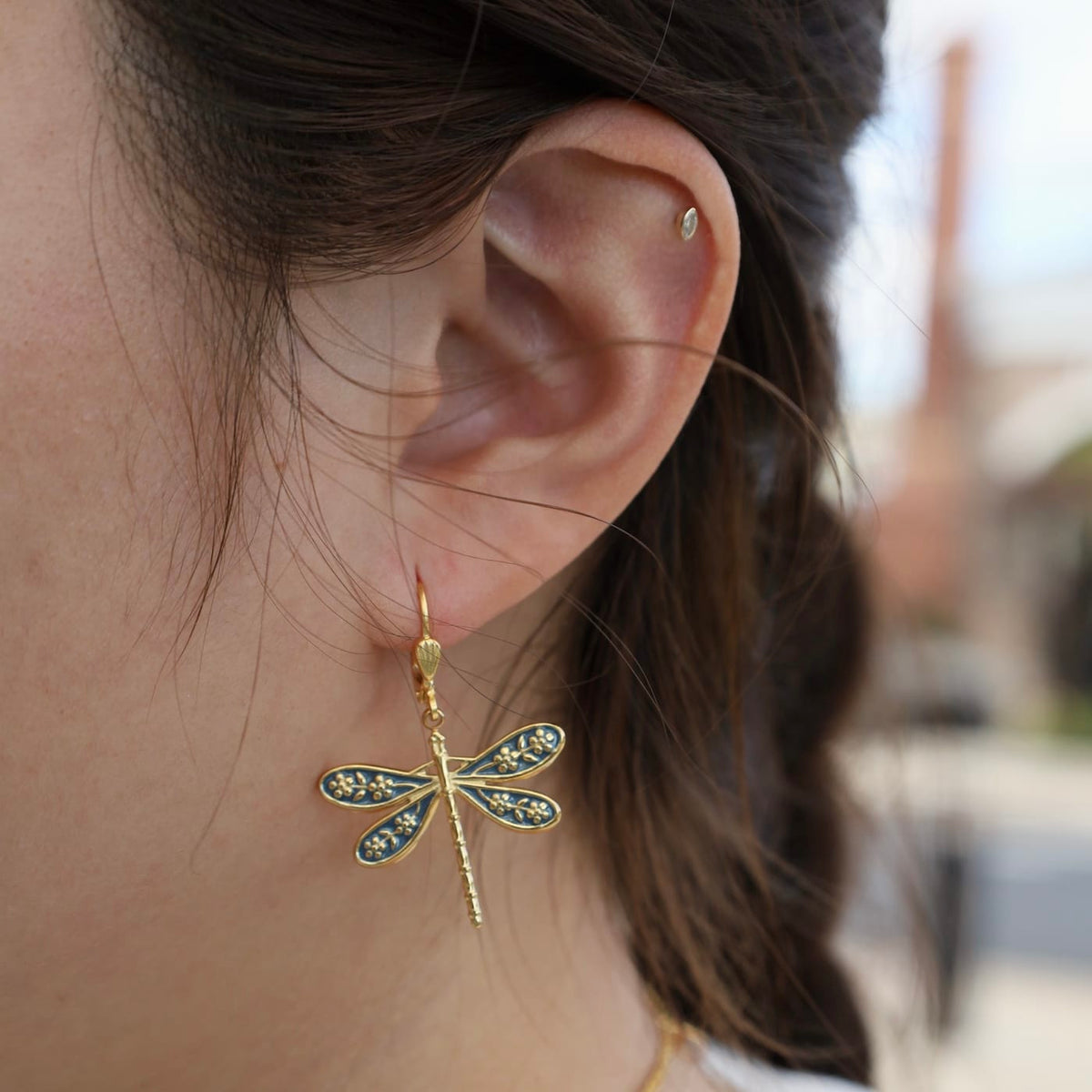 EAR-JM Blue Enamel Dragonfly Earrings
