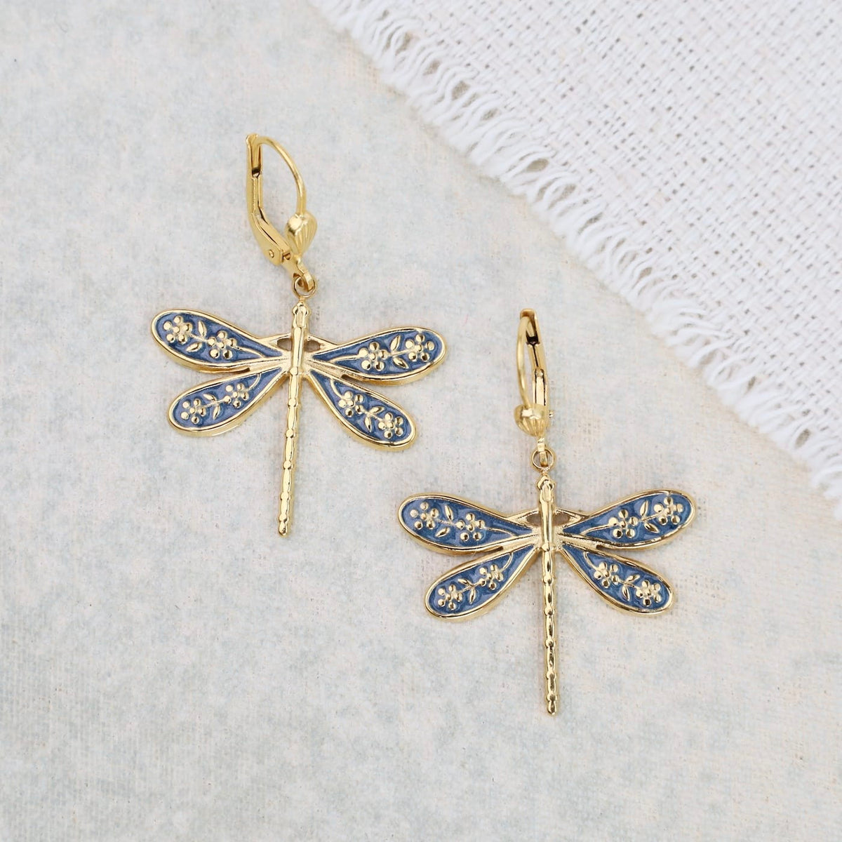 EAR-JM Blue Enamel Dragonfly Earrings
