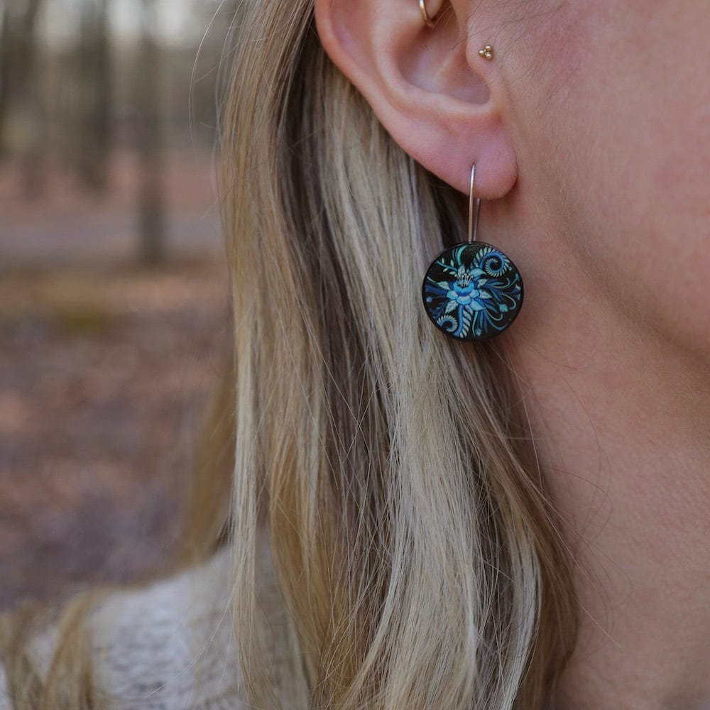 EAR-JM Blue Kimono Round Earrings