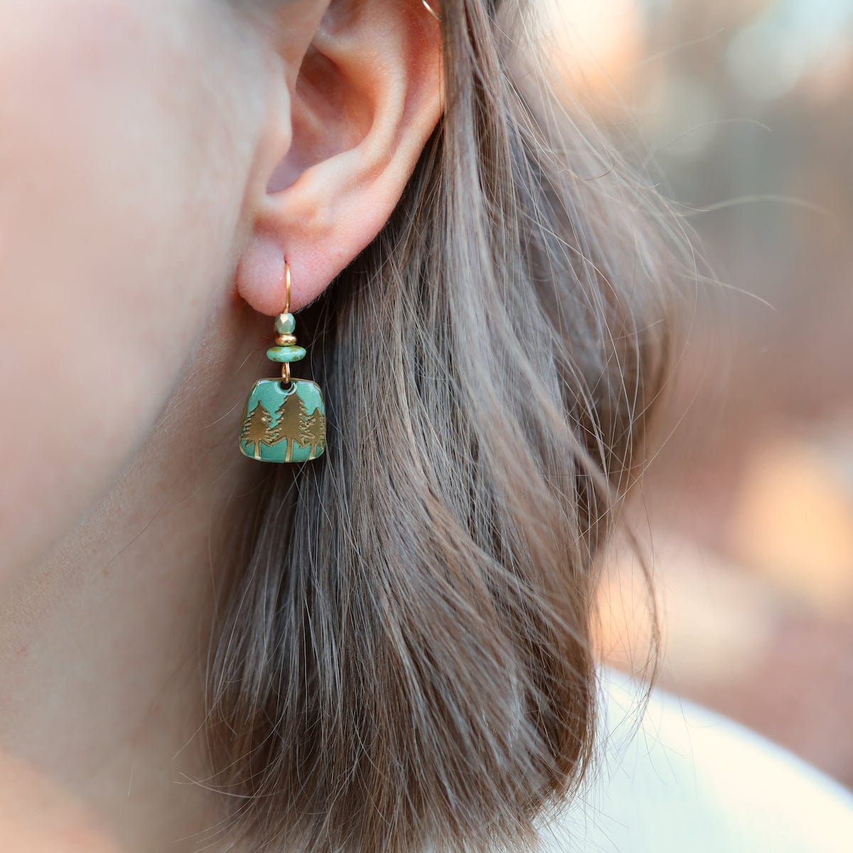 EAR-JM Brass and Green Tall Pines Earrings