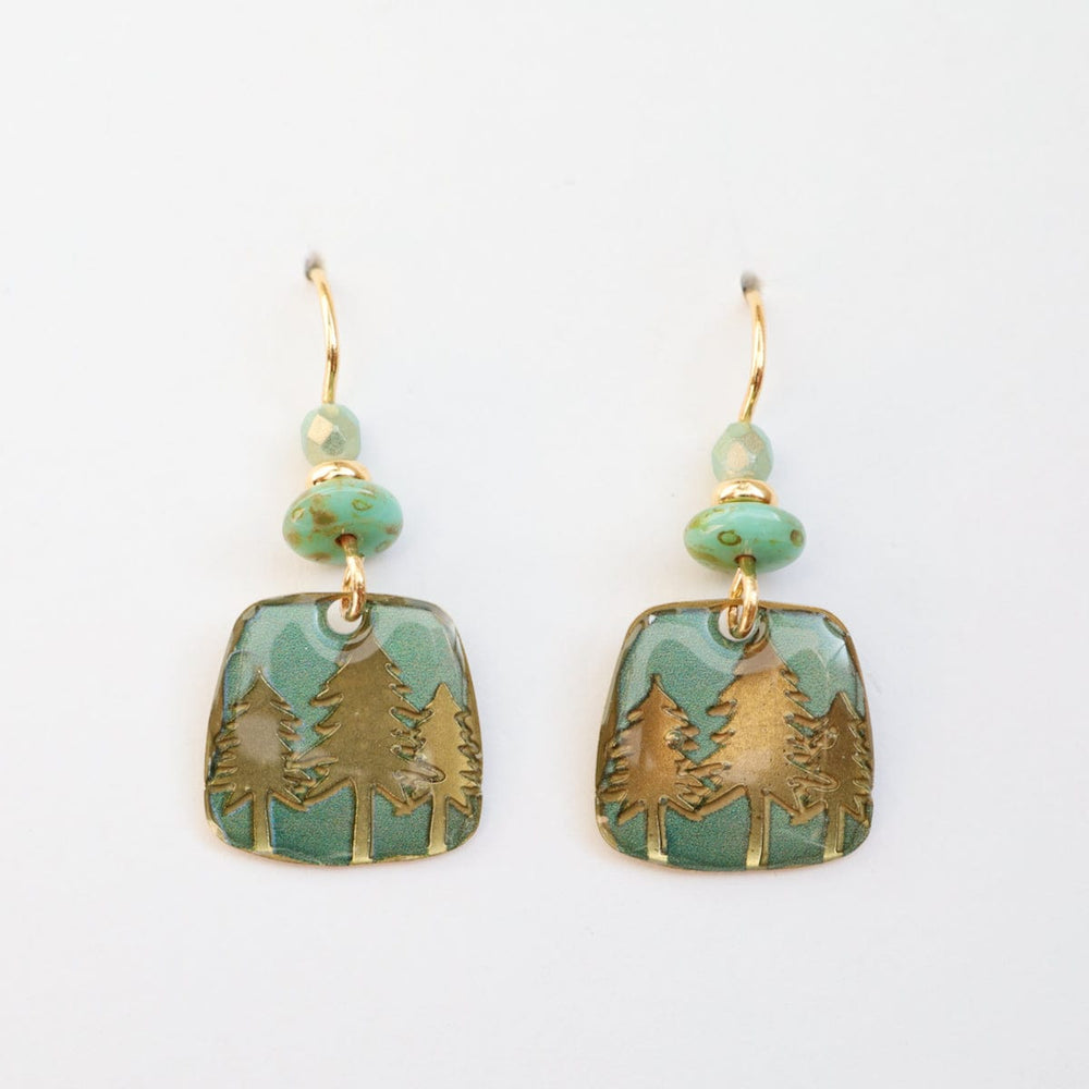 EAR-JM Brass and Green Tall Pines Earrings